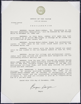 1988 City of Chicago Office of the Mayor Proclamation of Kareem Abdul-Jabbar Day In Chicago (Abdul-Jabbar LOA)